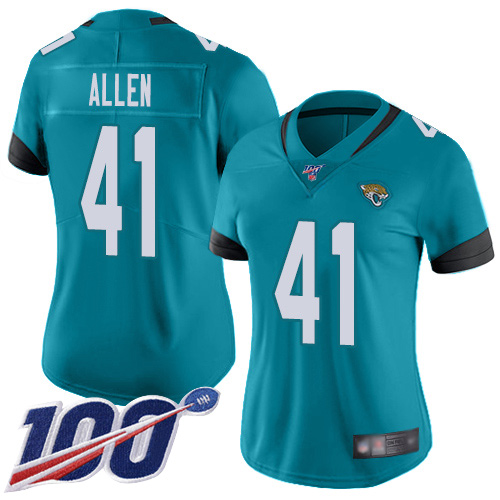 Nike Jacksonville Jaguars #41 Josh Allen Teal Green Alternate Women Stitched NFL 100th Season Vapor Limited Jersey
